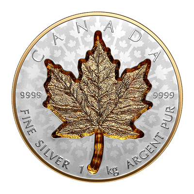 A picture of a 1 kg Super Incuse Silver Maple Leaf Coin (2024)